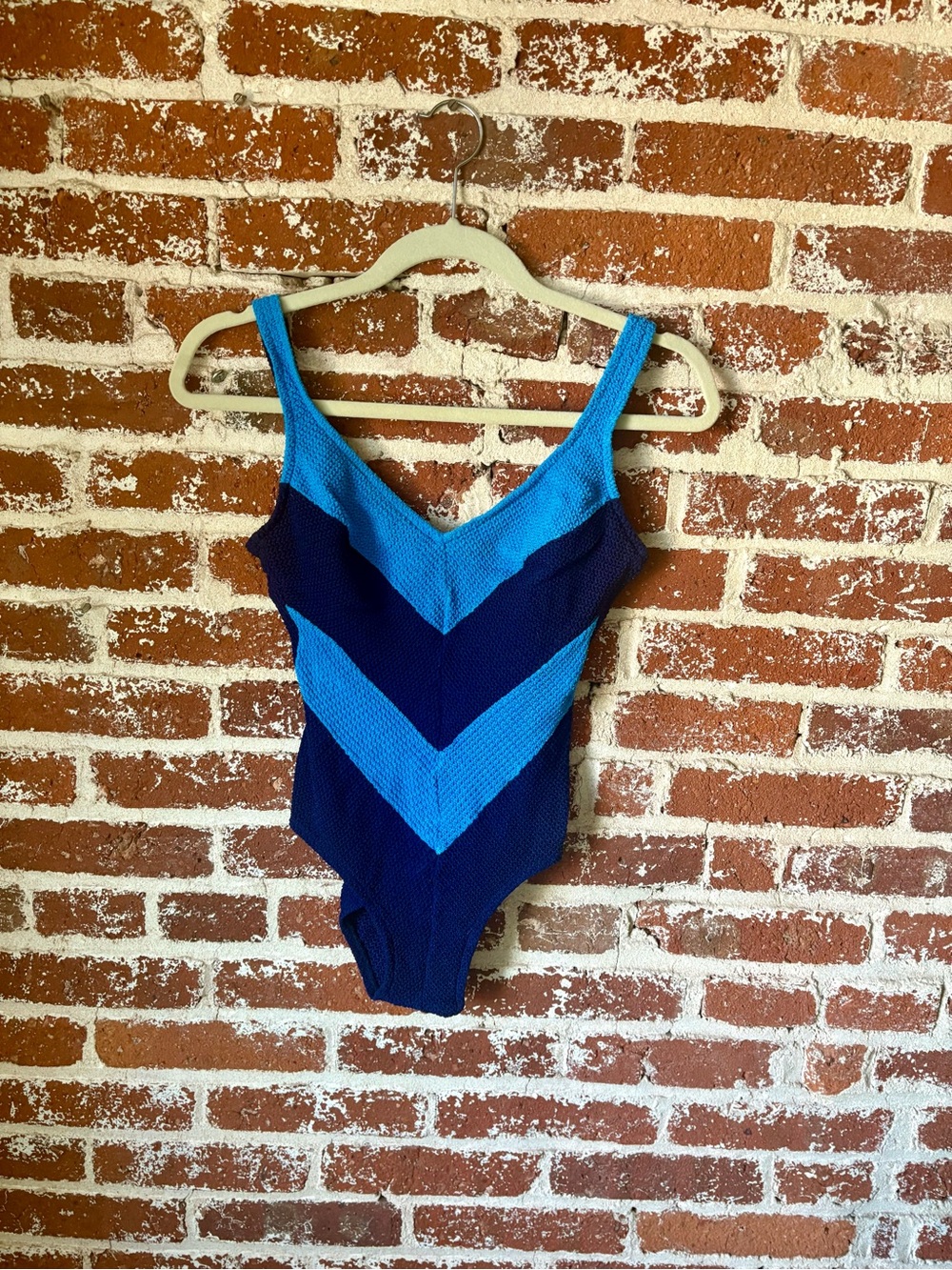 80s Vintage robby len Blue Striped One Piece Bathing Suit